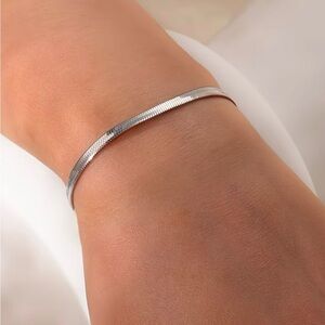 Silver Stainless Steel Flat Snake Chain Adjustable Bracelet